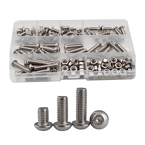 ISO7380 M2 M3 M4 M5 M6 Sechskant-Innensechskantschraube, Mutter, Sechskant-Maschinenschrauben-Sortiment-Set, 304 Edelstahl(M6 button head kit) von UHNYTRV