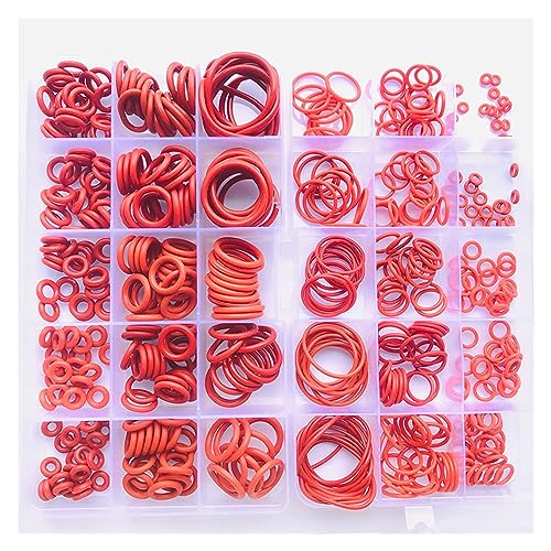 Rote Silikon-O-Ringe, 100–250 Stück, O-Ringe, rote Silikon-VMQ-Dichtung, Dichtungs-O-Ringe, Silikon-Unterlegscheibe, Gummi-O-Ring-Sortiment-Set(Red150pcs mixed(1set) von UHNYTRV