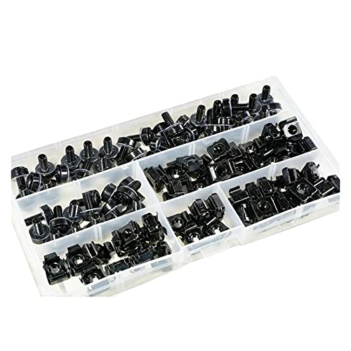 Schwarzer Käfigschraubenmutter Metrisches Gewinde Kohlenstoffstahl compatible Serverregalschränke Rack Mount Sortiments Kit 50 / M5 M6(M6X16mm (1set)) von UHNYTRV