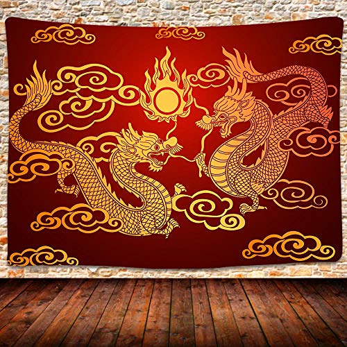 UHOMETAP Chinesischer Drachen-Wandteppich, asiatischer traditioneller chinesischer Drache, roter Wandteppich, goldener Drache, Totem-Wandteppich, Wandbehang, Heimdekoration, Tagesdecke, 203 x 152 cm, UHOMETAP Chinesischer Drachen-Wandteppich, asiatischer traditioneller chinesischer Drache, roter Wandteppich, goldener Drache, Totem-Wandteppich, Wandbehang, Heimdekoration, Tagesdecke, 203 x 152 cm, von UHOMETAP