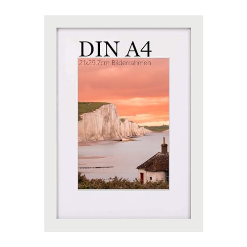 UHOUSEST A4 Marco de Fotos, Marco de Madera Blanco para Marco de Fotos, 21x29.7cm Marcos de Póster con Estera, Marco A4 con Montura y Plastikglas para Montar en la Pared Vertical u Horizontalmente von UHOUSEST