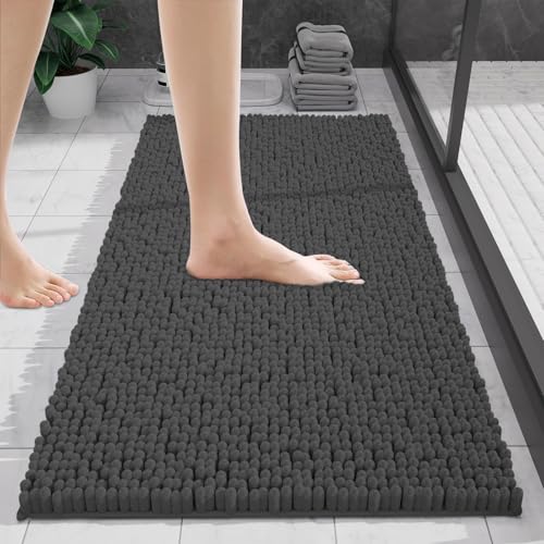 UHOUSEST Badematte, 40x60cm, Chenille Badematte, rutschfest, super saugfähig und weich im Griff, waschbar, Dunkelgrau, 1er-Pack von UHOUSEST