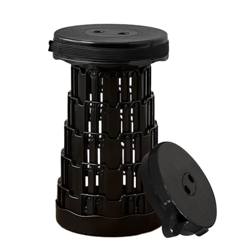 UHOUSEST Tragbarer Klapphocker, Einfach und Tragbar, Kunststoff Teleskophocker Faltbar, Camping-Hocker für Campinghocker Draussen, Camping-Hocker, Max TragfäHigkeit 300Kg, Schwarz von UHOUSEST