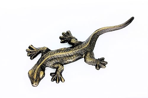 UHRIG Gecko aus Gusseisen, Deko für Garten & Terrasse in Patina antik Finish, Metall Skulptur, Gartenfigur aus Eisen (Antik Schwarz/Gold) von UHRIG