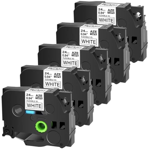 UHRSERNJ 5PK Flexible laminierte Etikettenklebeband funktioniert mit Tze-FX251 24 mm schwarz auf weißem Etikettband, kompatibel Kompatibel mit PT-1400-Etikettdrucker von UHRSERNJ
