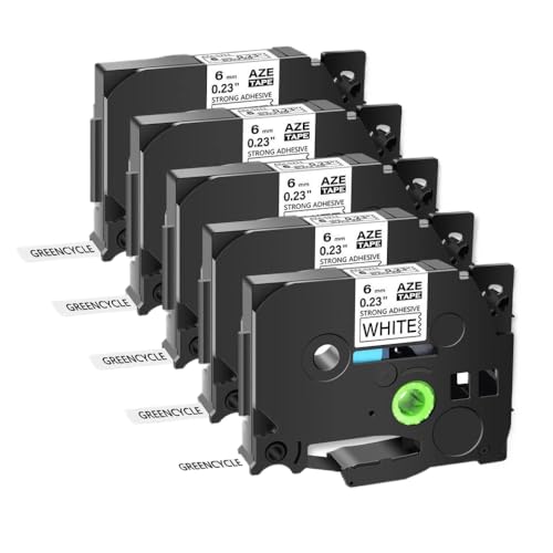 UHRSERNJ 5pk Tack Acrylkleberlaminiertes Etikettband funktioniert mit Tze-S211 6mm schwarz auf weißem kompatibel Kompatibel mit PT-1000-Etikettdrucker von UHRSERNJ