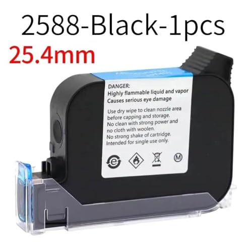 25,4 mm Eco Lösungsmittel Tintenpatrone kompatibel mit thermischen Handheld -Druckern Kompatibel mit QR -Code -Barcode -Druck auf Glasbeutel Kartonschachtel Holzplastikoberflächen(25.4mm-Black) von UHSTJW