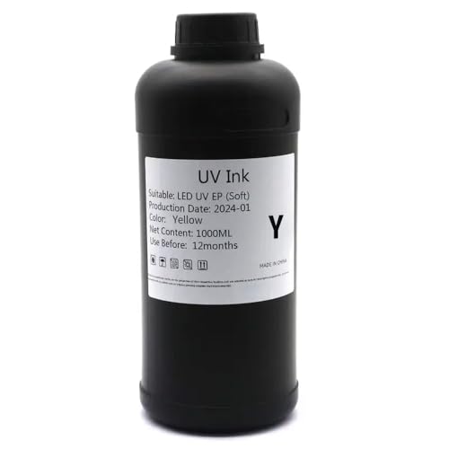 UHSTJW 1000 ml Tinte kompatibel mit i3200 LED I1600 TX800 XP600 L800 L1800 L805 DX5 DX7 PINTHEAD Kompatibel mit einen modifizierten Drucker mit Weich- oder Harttuschpatronen(1000ml-soft-Y) von UHSTJW