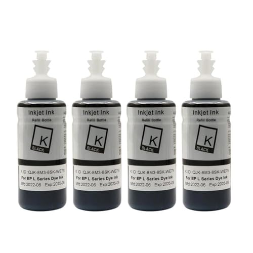 UHSTJW 4Color -Farbstofftinte kompatibel mit L358 L360 L361 L362 L363 L364 L366 L375 L383 L385 L386 L395 L405 L455 L456 L475 L485 L495 Druckermodell(4BK) von UHSTJW