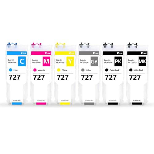 UHSTJW Nachfüllbare Tintenpatrone mit permanentem Chip 300ml kompatibel mit 727 727XL Kompatibel mit DesignJet T920 T930 T1500 T1530 T2500 T2530 Drucker(727XL - 1 Set(6 PCS)) von UHSTJW