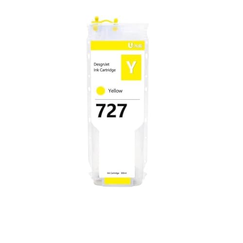 UHSTJW Nachfüllbare Tintenpatrone mit permanentem Chip 300ml kompatibel mit 727 727XL Kompatibel mit DesignJet T920 T930 T1500 T1530 T2500 T2530 Drucker(F9J78A- Yellow) von UHSTJW