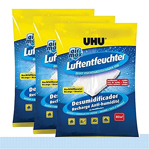 3 x UHU Luftentfeuchter 1000g, 47085, praktischer Nachfüllbeutel für Air-Max von UHU