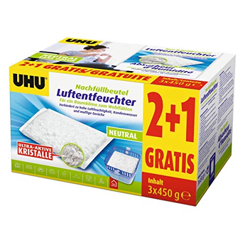 UHU Original Luftentfeuchter Nachfüllbeutel 3x450g Neutral - Verhindert Kondenswasser, Feuchtigkeit und muffige Gerüche (1er Pack) von UHU