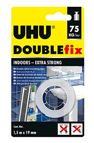 UHU Doppelband Stark, Extra starke doppelseitiges Klebe- und Montageband, 1,5 m von UHU