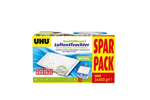 UHU Luftentfeuchter Nachfüllbeutel, Verhindert Feuchtigkeit und muffige Gerüche, 3 x 450 g Sparpack von UHU