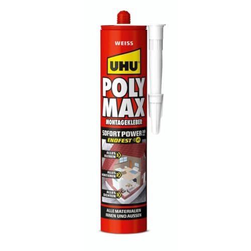 UHU POLY MAX Montagekleber 10 SEKUNDEN SOFORT POWER Kartusche, Universeller Montagekleber und Dichtungsmasse mit hoher Anfangshaftung und schnellem Festigkeitszuwachs. Weiß 425g von UHU