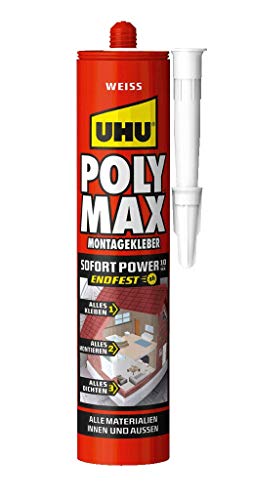 UHU POLY MAX Montagekleber 10 SEKUNDEN SOFORT POWER Kartusche, Universeller Montagekleber und Dichtungsmasse mit hoher Anfangshaftung und schnellem Festigkeitszuwachs. Weiß 425g von UHU