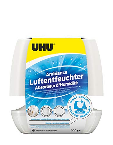 UHU Luftentfeuchter Ambiance, Bekämpft Feuchtigkeit und Schimmel in Wohnräumen von bis zu 50 m³, 500 g, weiß, 48155 von UHU