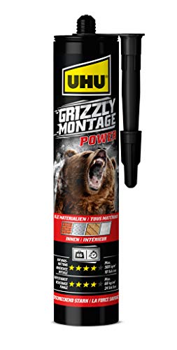 UHU GRIZZLY Montagekleber POWER Kartusche, Superstarker und schneller Montagekleber mit hoher Anfangshaftung und hoher Endfestigkeit für den Innenbereich, weiß 370g von UHU