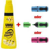 UHU flinke flasche Alleskleber 90,0 g + edding Textmarker (grün, blau oder pink) von UHU
