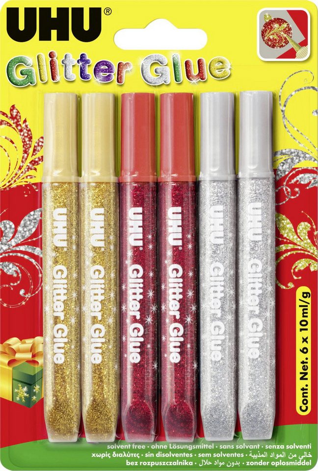 UHU Bastelfarbe UHU Glitter Glue 6 x 10 ml von UHU