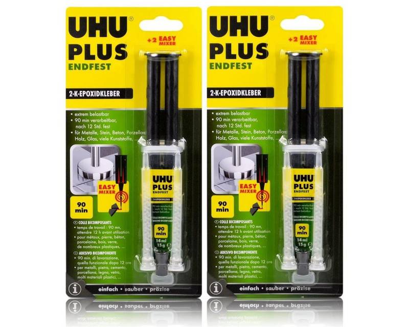 UHU Bastelkleber 2x UHU Plus Endfest 90min. Kleber 2-K-Epoxidkleber & 2 Easy Mixer von UHU
