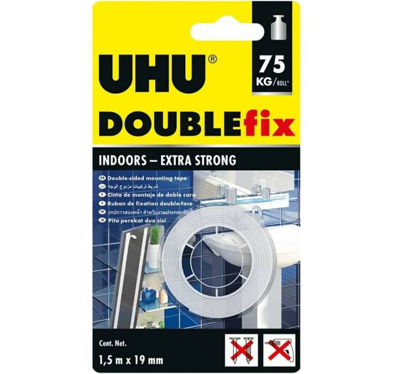 UHU Doppelklebeband STARK doppelseitiges Klebeband weiß 19,0 mm x 1,5 m 1 Rolle von UHU