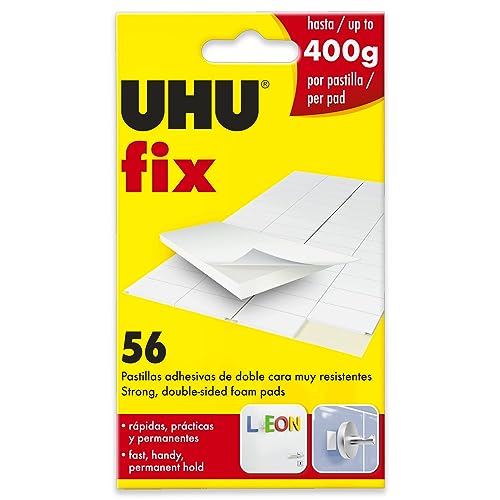 UHU Fix – doppelseitige Klebepads aus Schaumstoff, starke Wandklebestreifen, 56 Stück von UHU