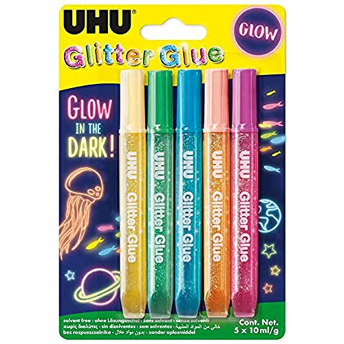 UHU Glitter Glue GLOW IN THE DARK, Tuben 5x10ml von UHU