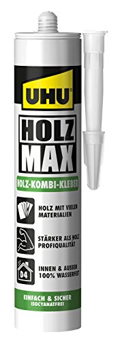 UHU Holz Max Kartusche, wasserfester und hochbelastbarer Holz-Kombi Klebstoff ohne Lösungsmittel, 380 g von UHU