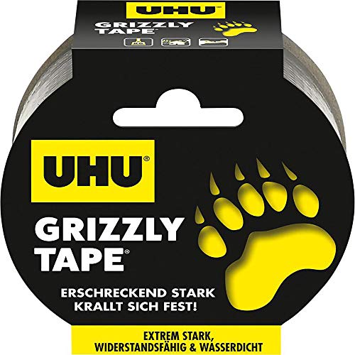 UHU Klebeband Grizzly Tape, Extrem starkes, wiederstandsfähiges & wasserdichtes Gewebeband, 5 cm x 10 m, silber von UHU