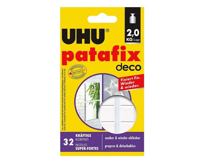 UHU Klebepad patafix (32-St) wiederablösbar / wiederverwendbar, Tragfähigkeit bis 2 kg von UHU