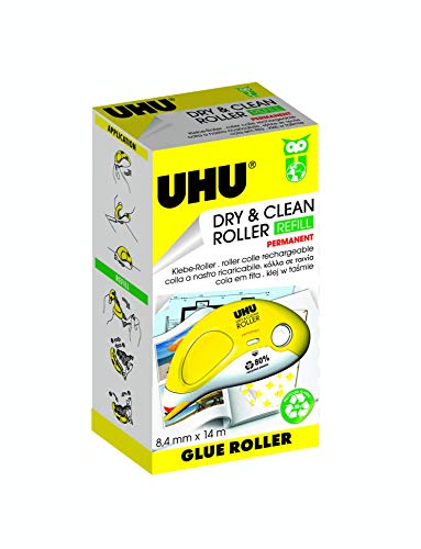UHU Kleberoller Dry&Clean Permanent, Klebt schnell, sauber und dauerhaft, 14 m x 8,4 mm von UHU