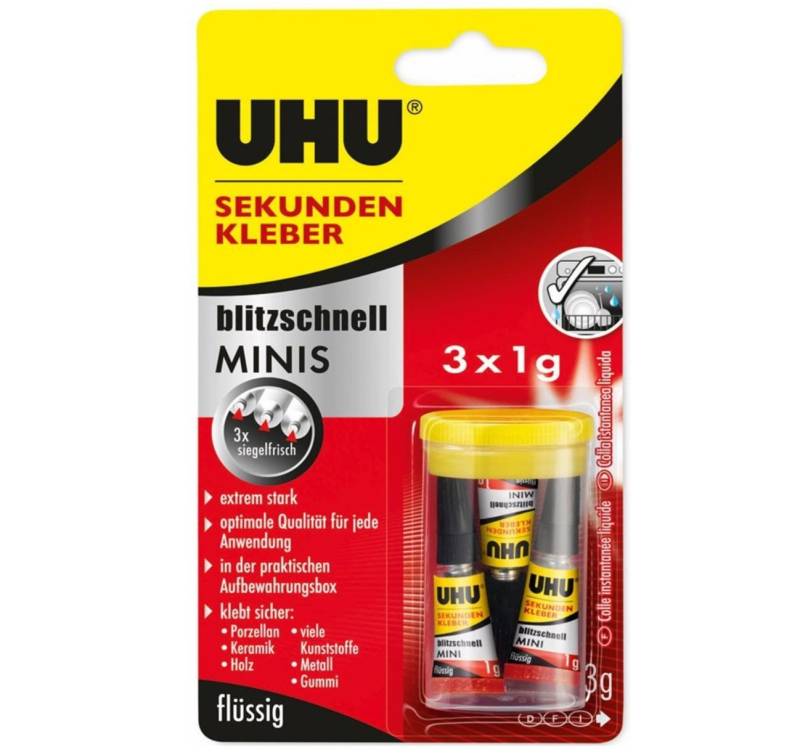 UHU Klebstoff UHU Sekundenkleber Blitzschnell Minis 3x1g von UHU