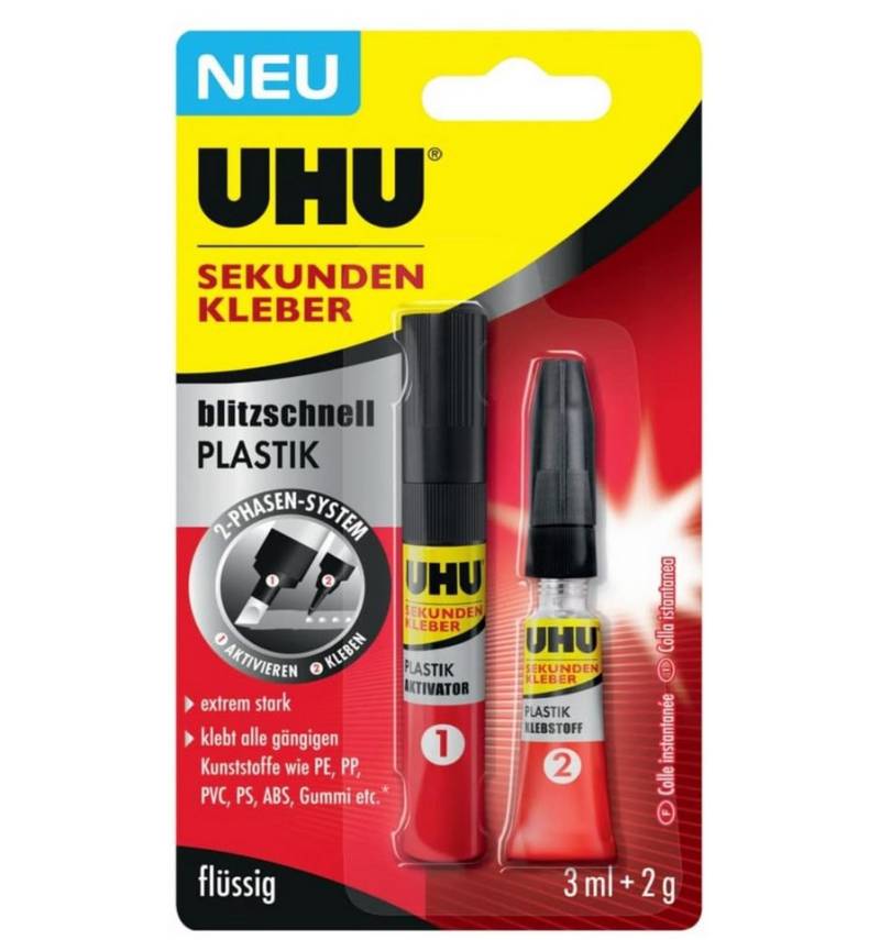 UHU Klebstoff UHU Sekundenkleber blitzschnell Plastik, 3ml + 2g von UHU