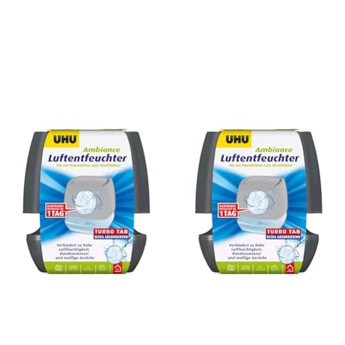 UHU Luftentfeuchter Ambiance, Bekämpft Feuchtigkeit und Schimmel in Wohnräumen von bis zu 10 m³, 100 g, anthrazit (Packung mit 2) von UHU