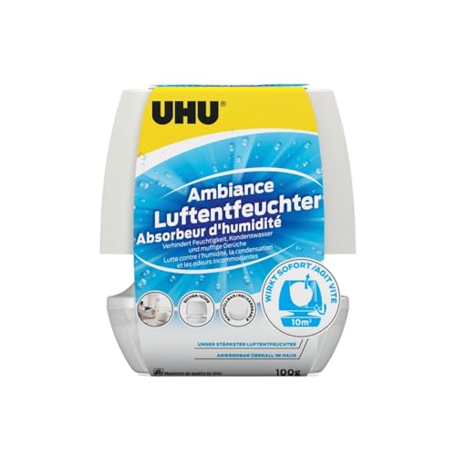 UHU Luftentfeuchter Ambiance, Bekämpft Feuchtigkeit und Schimmel in Wohnräumen von bis zu 10 m³, 100 g, weiß, 50595 von UHU
