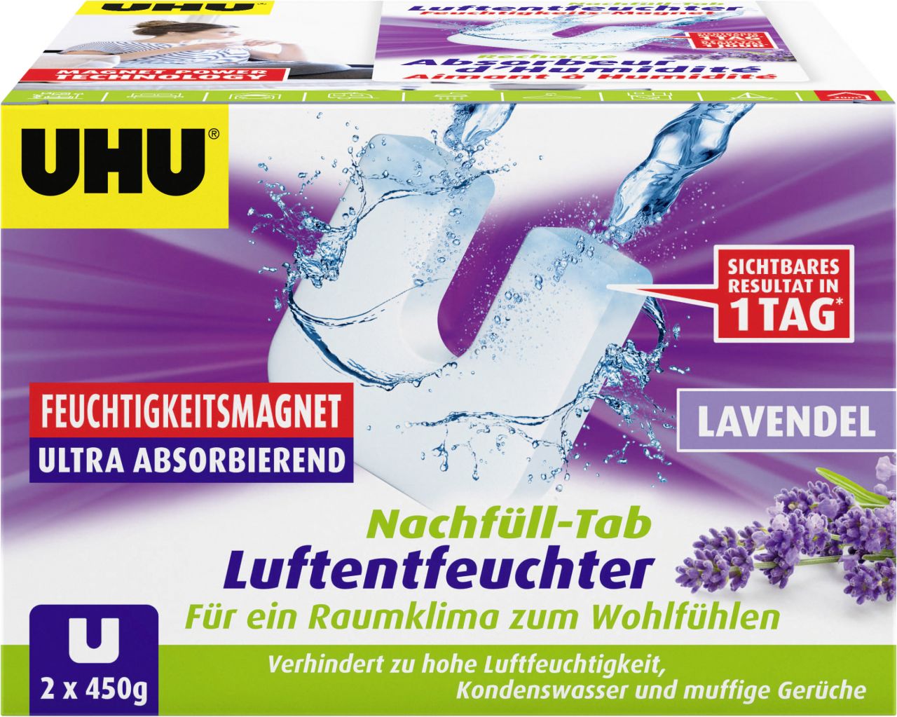 UHU Luftentfeuchter Feuchtigkeitsmagnet Lavendel, 2 x 450 g von UHU