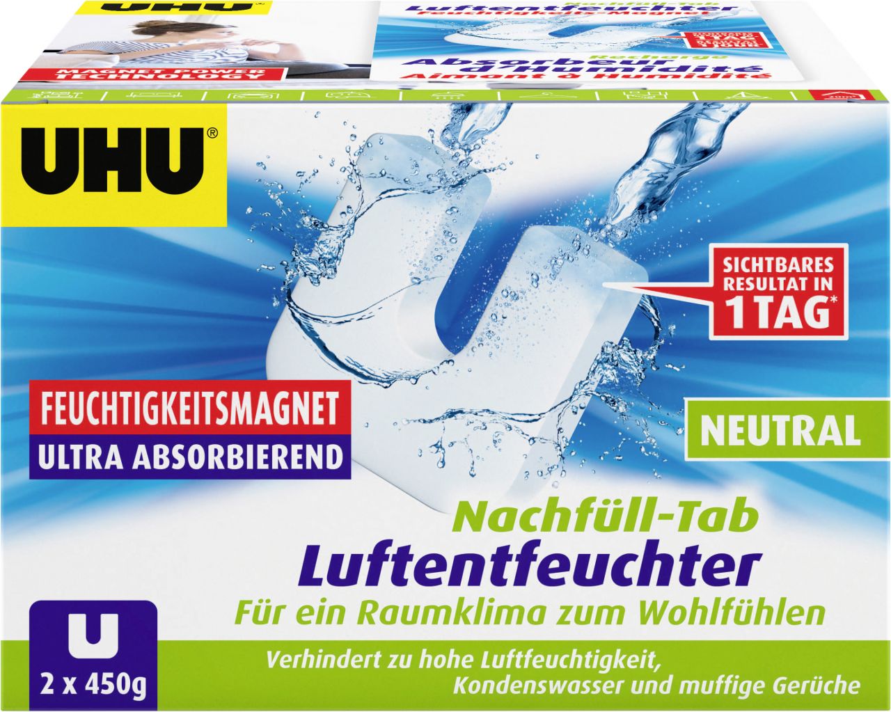 UHU Luftentfeuchter Feuchtigkeitsmagnet Neutral, 2 x 450 g von UHU