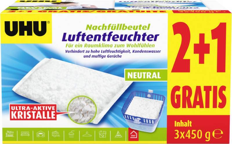 UHU Luftentfeuchter Nachfüllbeutel 450g 2+1 gratis von UHU