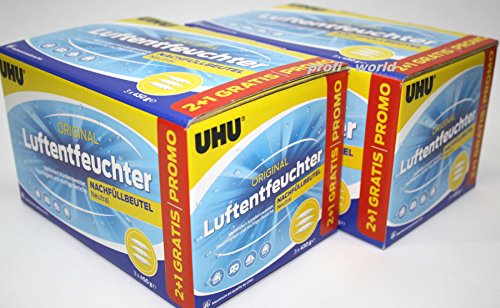 UHU Luftentfeuchter Nachfüllbeutel 6 x 450g ( 2 Pack 2+1 ) AIR-MAX PROMO-Pack - Neue Aufmachung - bewährte Qualität von UHU