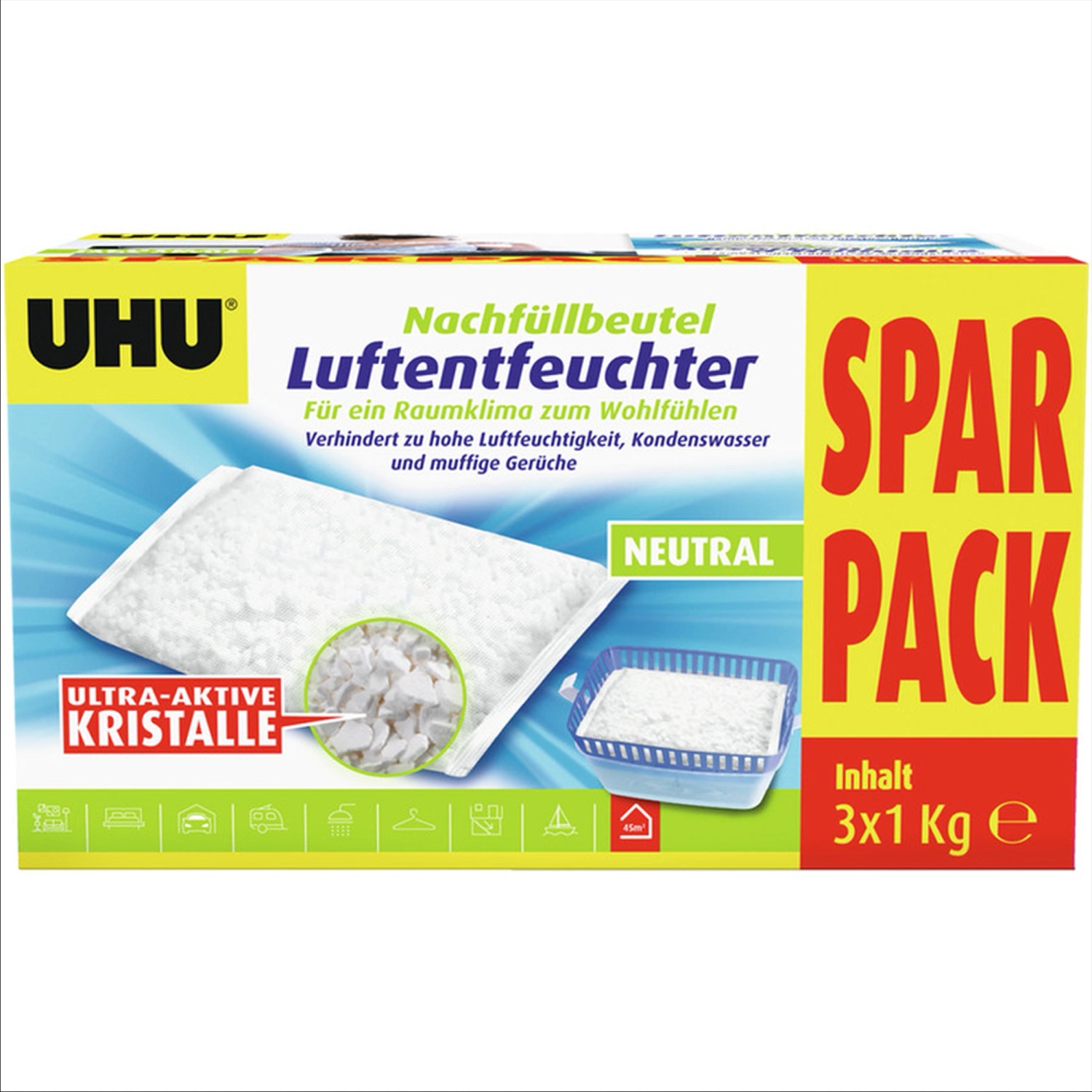 UHU Luftentfeuchter Nachfüllbeutel Spar-Pack 3x 1.000 g von UHU