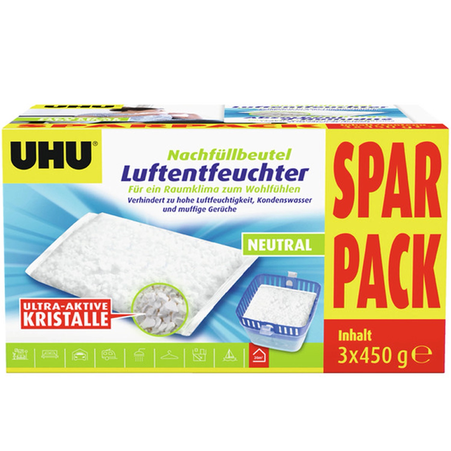 UHU Luftentfeuchter Nachfüllbeutel Spar-Pack 3x 450 g von UHU