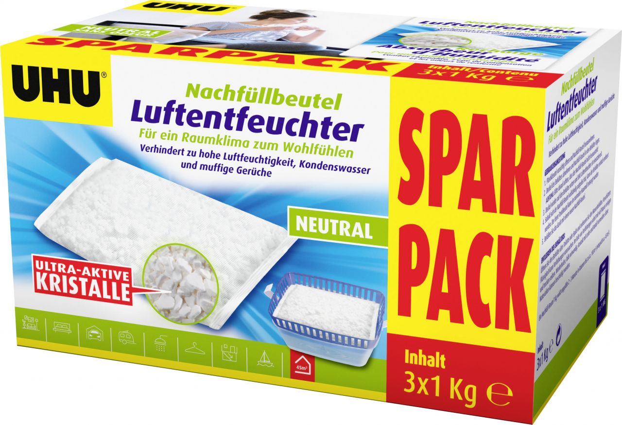 UHU Luftentfeuchter Nachfüllbeutel Sparpack, 3 x 1000 g Sparpack von UHU