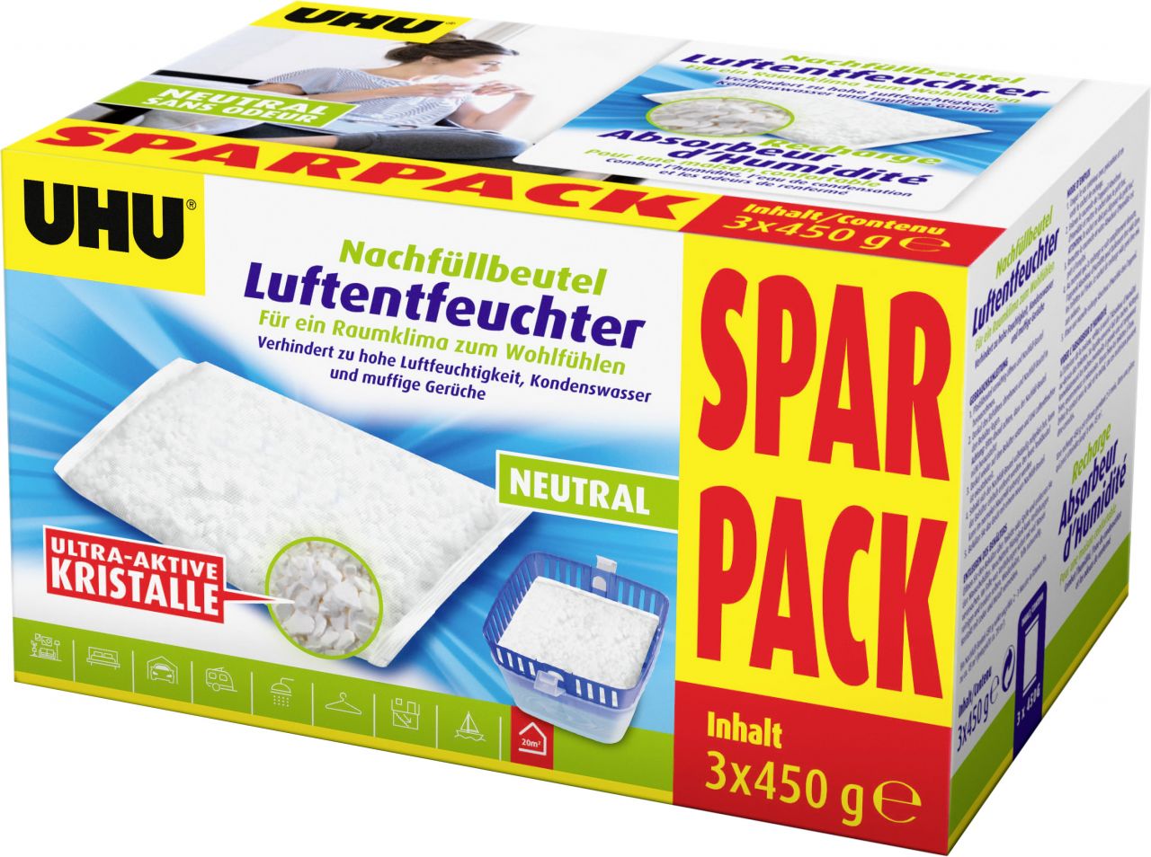 UHU Luftentfeuchter Nachfüllbeutel Sparpack, 3 x 450 g von UHU