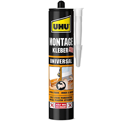 UHU Montagekleber UNIVERSAL Kartusche, Extra starker, lösungsmittelfreier Montagekleber auf Acrylatdispersion-Basis, weiß 440g von UHU