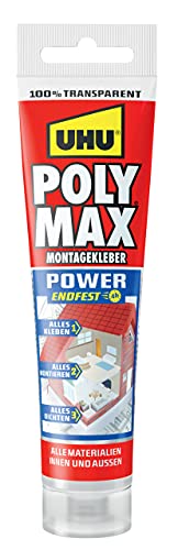 UHU POLY MAX Montagekleber POWER Tube, Transparenter Montageklebstoff und Dichtmittel mit hoher Endfestigkeit, 115 g von UHU