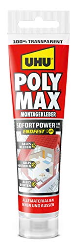 UHU POLY MAX Montagekleber 10 SEK SOFORT POWER Tube, Universeller, glasklarer Montagekleber und Dichtungsmasse mit hoher Anfangshaftung und schnellem Festigkeitszuwachs. transparent 115g. von UHU