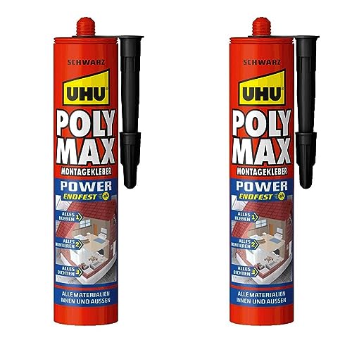 UHU POLY MAX Montagekleber POWER Kartusche, Schwarzer Montageklebstoff und Dichtmittel mit hoher Endfestigkeit, 425 g (Packung mit 2) von UHU
