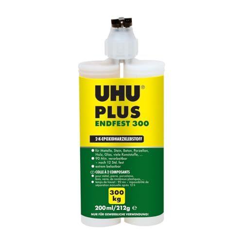 UHU Plus Endfest 300, 47590, 200 ml, Doppelkammerkartusche 57590 (2-Komponenten Pattex Klebstoff Kraftkleber Epoxid) Topfzeit: ca. 90 min von UHU